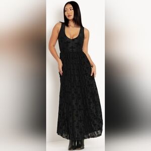 Blackmilk Burned Velvet Coffin Lining V Neck Gathered Maxi Dress -- Limited